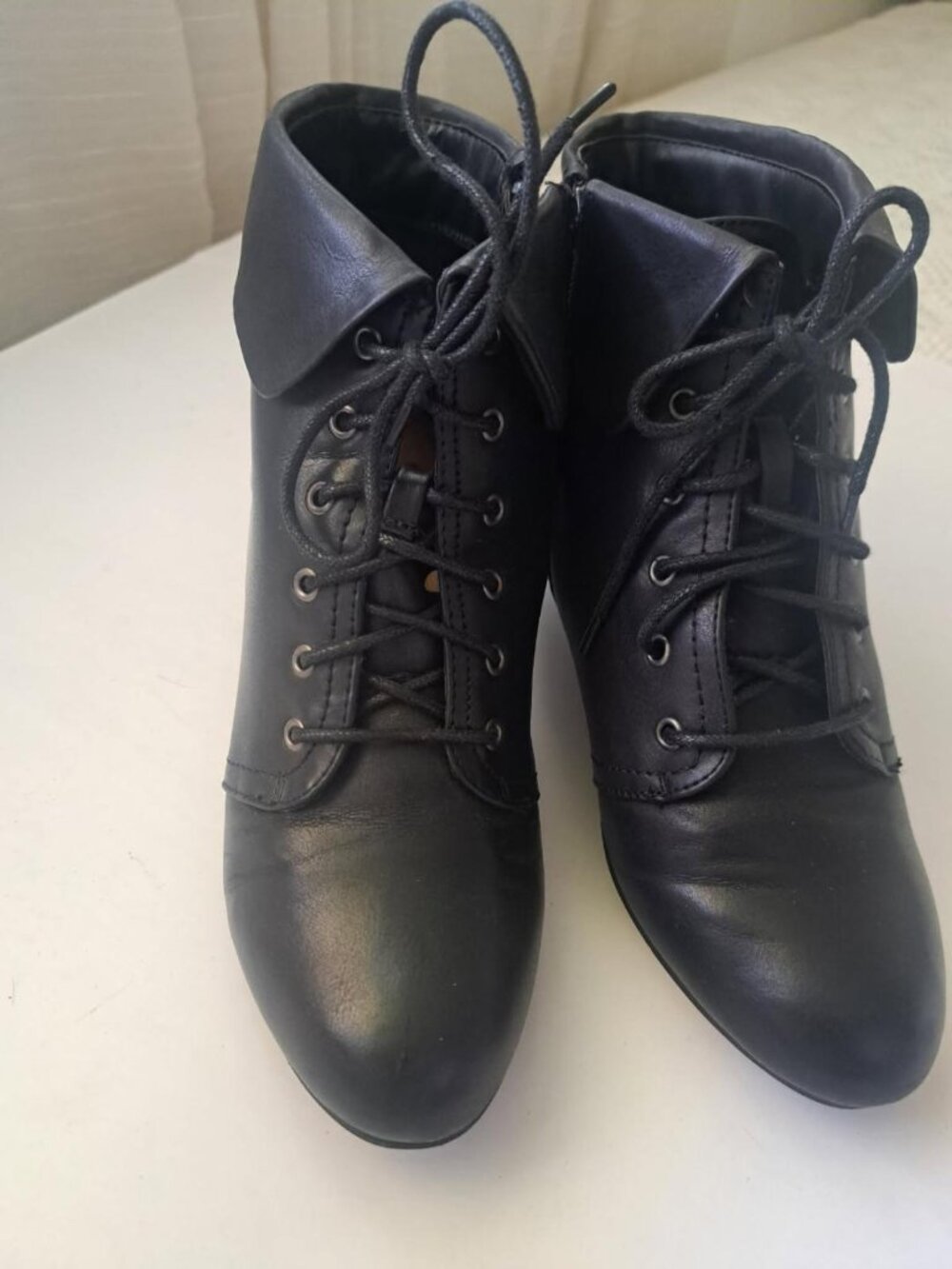 Victorian Style Black Combat Booties Block Heel Women's Size 6